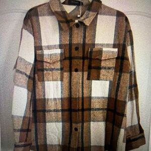Automet Womens Small Flannel Oversized Plaid Shirt Button down jacket NWT